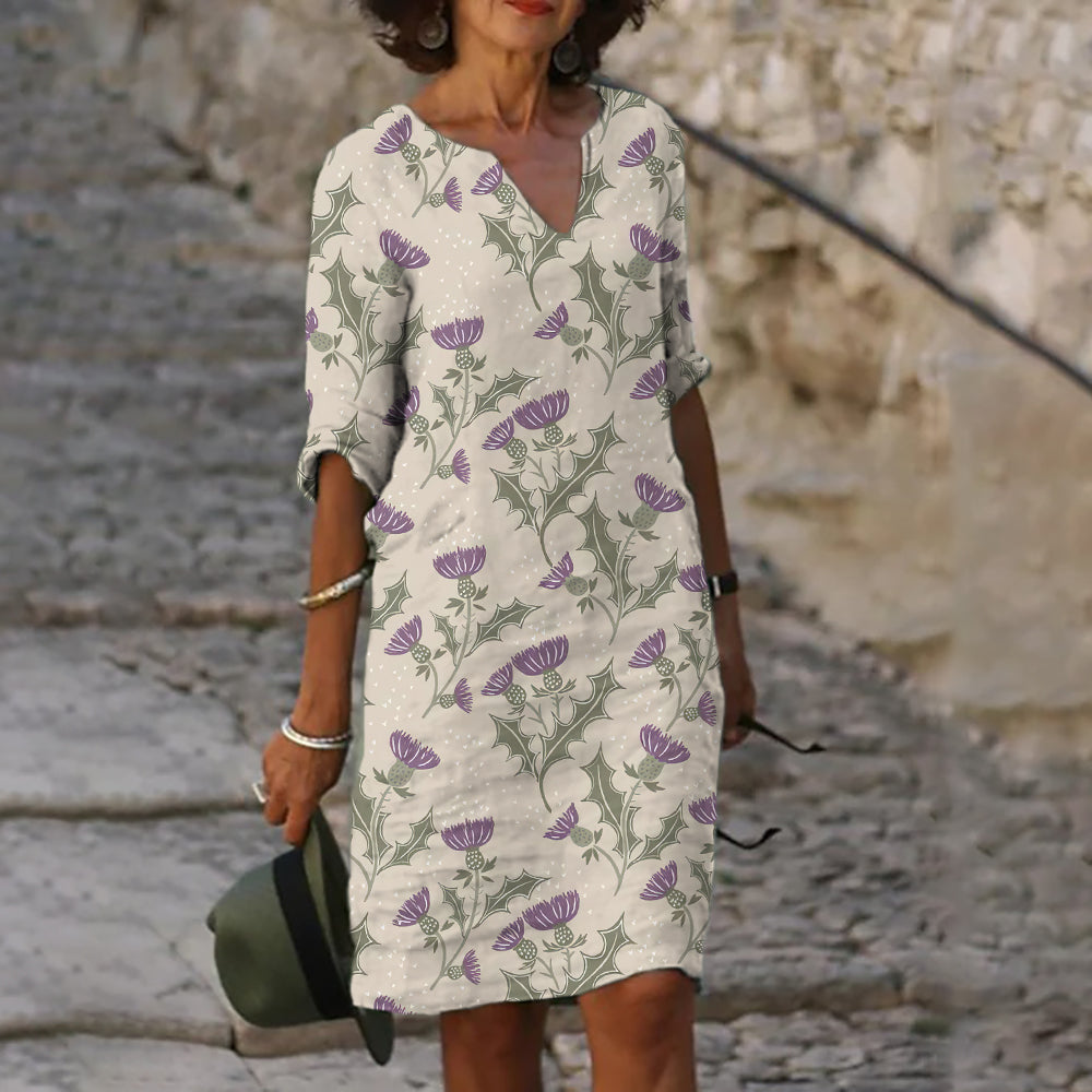 Scottish Thistle Print Midi Dress elevenforest