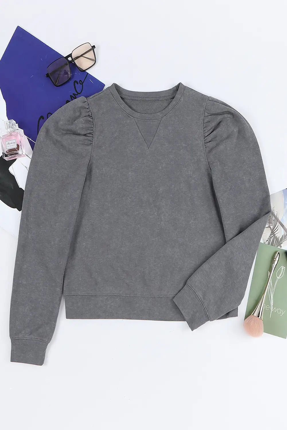 Gray Puff Sleeve Sweatshirt