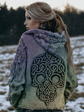 Vintage Celtic Skull Embroidered Gradient Cozy Hooded Sweater elevenforest
