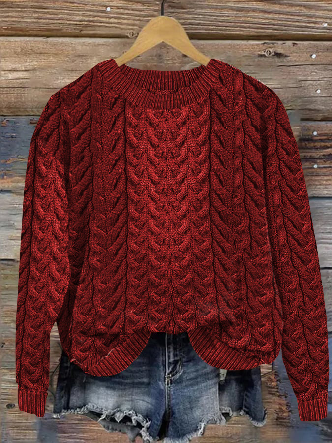 Women's Super Soft Honeycomb Aran Crew Neck Sweater elevenforest