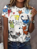 Comstylish Women's Casual Cat Floral Print Short Sleeve T-shirt
