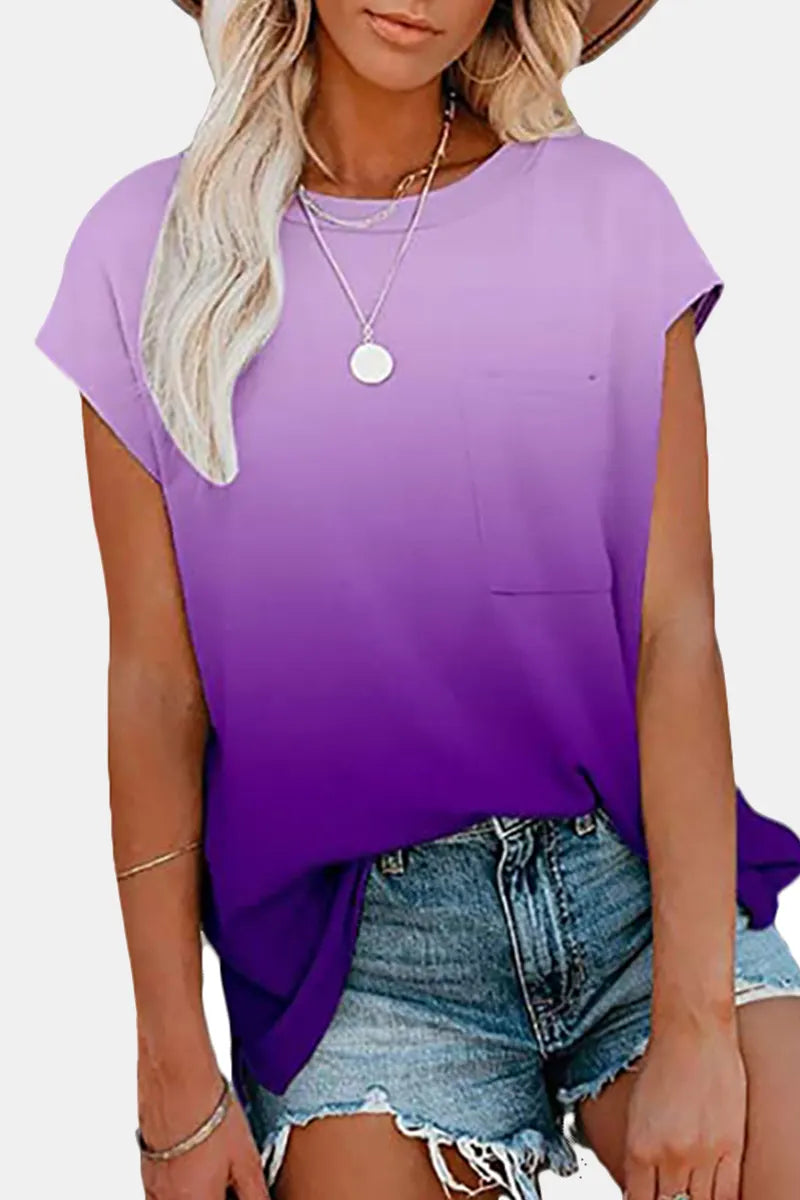 Street Gradual Change Pocket O Neck T-shirts(6 Colors)