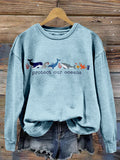 Comstylish Protect Our Oceans Marine Animals Embroidered Washed Sweatshirt