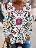 Comstylish Ethnic Floral Print Women's V-neck Loose Top