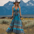 Women's Western Print Suspender Maxi Dress elevenforest
