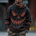 Men's Halloween Spooky Face Art Inspired Knitted Distressed Hooded Sweater elevenforest