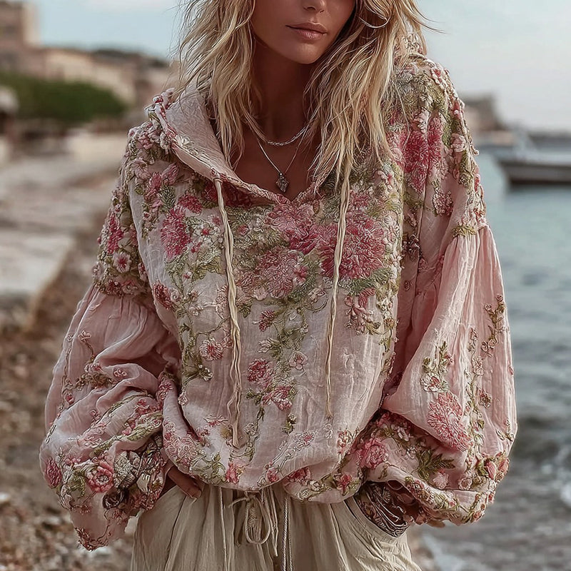 Women's Vintage Floral Embroidery Warm Hoodie elevenforest
