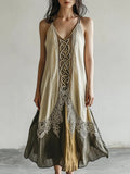 Vintage Celtic Knot Gradient Lace Linen Halter Dress elevenforest