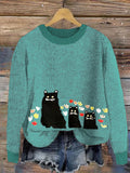 Flower & Cat Women's Knit Sweater artswardrobe