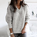 Vintage V Neck Solid Color Sweater elevenforest