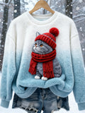 Christmas Scarf Cat Art Women's Soft Plush Sweater elevenforest