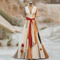 Women's Vintage Floral Patchwork Color Block Short Sleeve Maxi Dress elevenforest