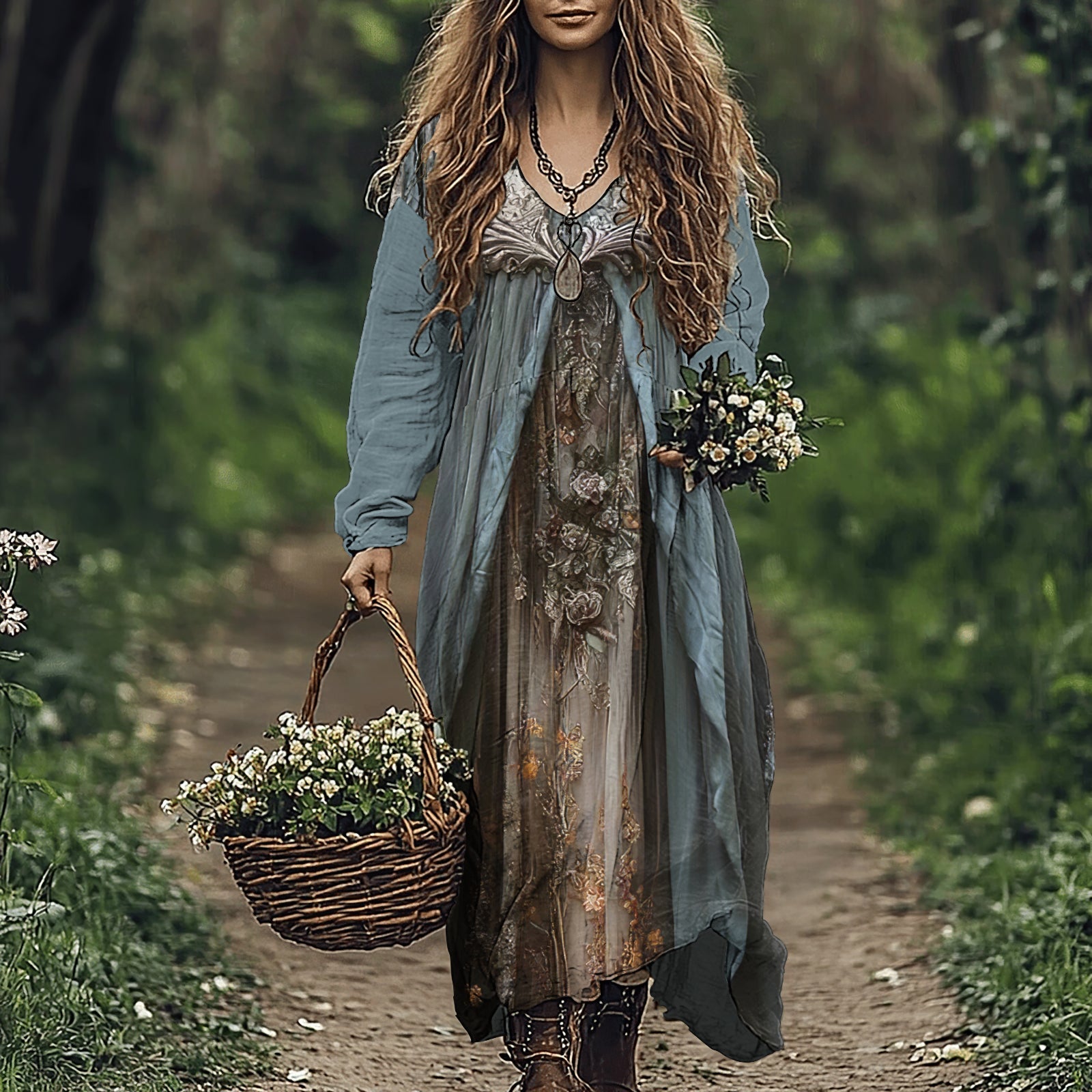 Vintage Floral Print Loose Midi Dress elevenforest
