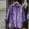 Vintage Bohemian Holiday Style Linen Floral Print  Long Sleeve Shirt elevenforest