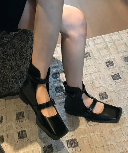 French Black Hollow Out Belt Buckle Sandals Boots Oi041