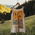 Vintage Bee Wildflowers Patchwork Print Linen Tank Top elevenforest
