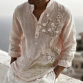 Men's Japanese Cherry Blossom And Mountain Casual Linen Shirt elevenforest