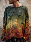 Men's Boho Floral Crochet Embroidered Gradient Cozy Sweater elevenforest