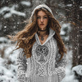 Women's Viking Tribal Runes Life Of Tree Chunky Knit Hooded Sweater elevenforest