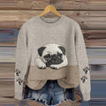 Comstylish Cute Dog Embroidered Knit Sweater