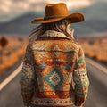 Bohemian Western Style Ethnic Floral Geometric Pattern Lapel Long-sleeved Jacket elevenforest
