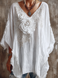 Retro White Rose With Sparkle Women's V-neck  Top elevenforest