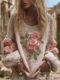 Women's Flower Vintage Round-neck Thick Sweater elevenforest