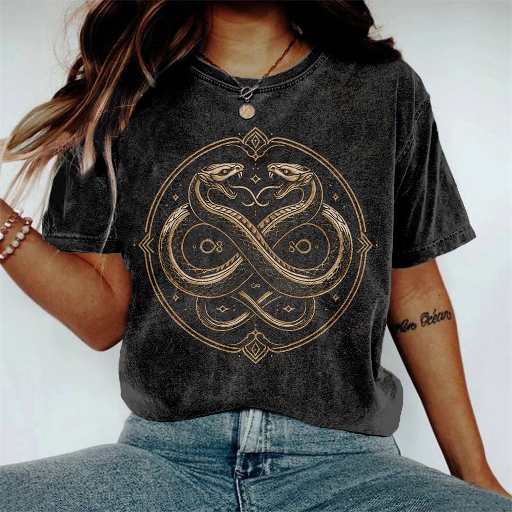 Comstylish Ancient Egyptian Ouroboros Print Vintage T Shirt