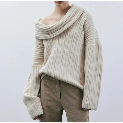 Taruxy Off Shoulders Knitted Sweater ’s Loose Long Sleeve Pullover High Street Knitwear Sweaters Femme Spring