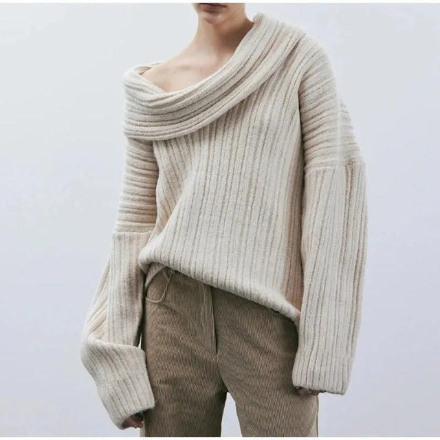 Taruxy Off Shoulders Knitted Sweater ’s Loose Long Sleeve Pullover High Street Knitwear Sweaters Femme Spring