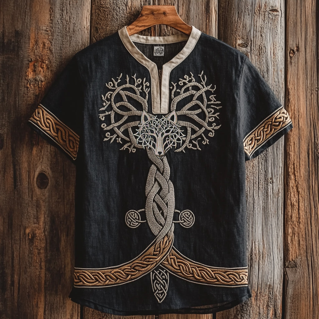 Men's Vintage Viking Wolf Celtic Linen Shirt elevenforest