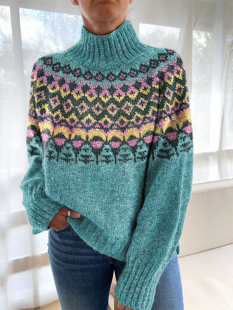 Vintage Geometric Pattern Cozy Knit Sweater elevenforest