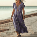 Women's Floral Art Linen Blend Dress elevenforest