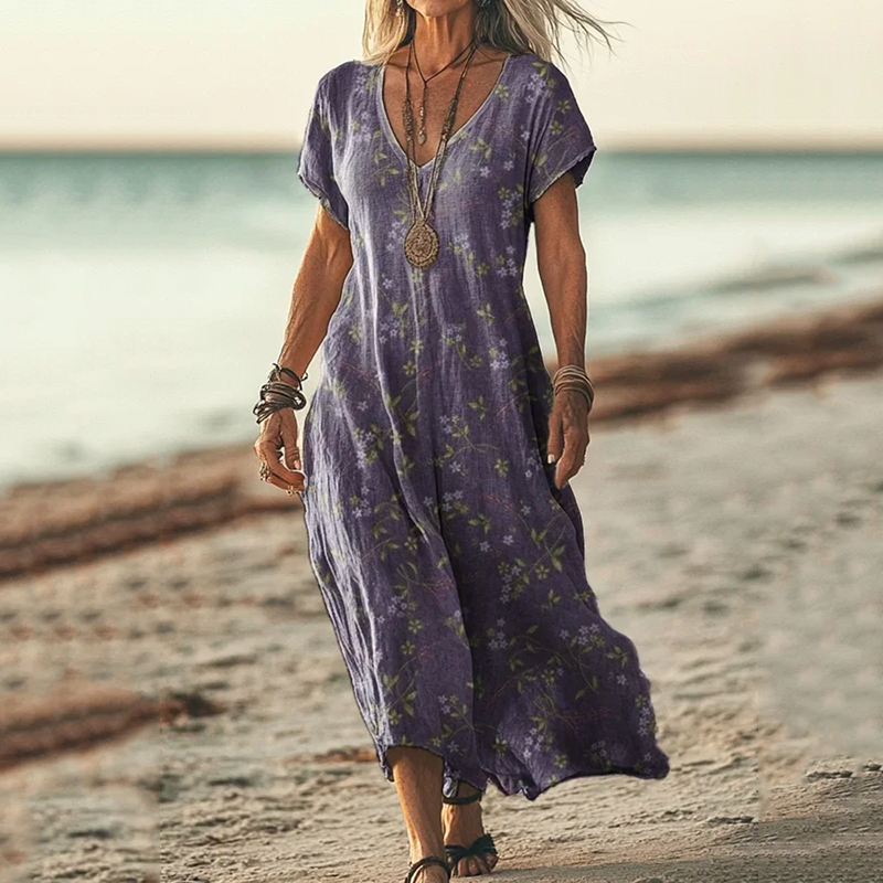 Women's Floral Art Linen Blend Dress elevenforest