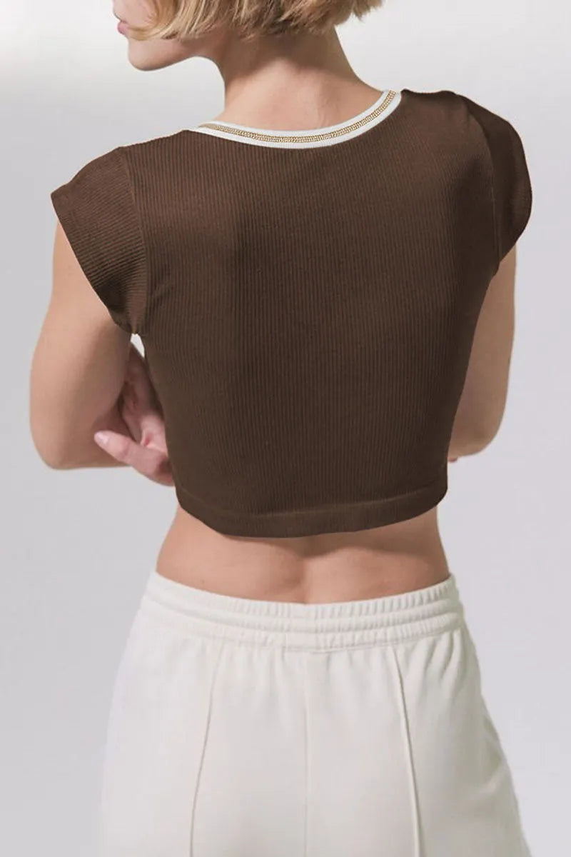 Street Patchwork U Neck T-shirts