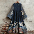 Comstylish Women's Traditional Japanese Sashiko Art Round Neck Dress