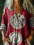 Women's Vintage Bohemian Floral Art Print Casual Cotton Linen Shirt