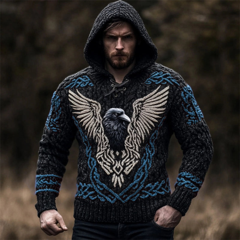 Men's Viking Raven Inspired Celtic Chunky Hooded Sweater elevenforest