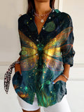 Women's Vintage Dragonfly Art Print Casual Cotton Shirt
