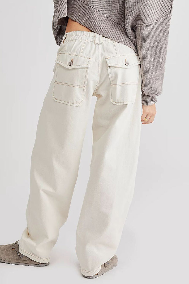 Street Pocket Without Belt Loose Denim Jeans(no Belt)