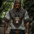 Nordic Viking Mythology Bear Head Celtic Totem V-neck T-shirt elevenforest