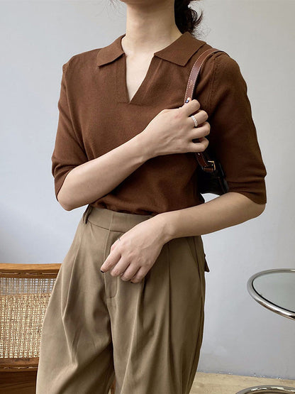 7 Colors Urban Color Half Sleeves Knitting Shirt Top