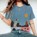 Retro Dalmatian Landscape Sunset Painting Art Print T-Shirt elevenforest