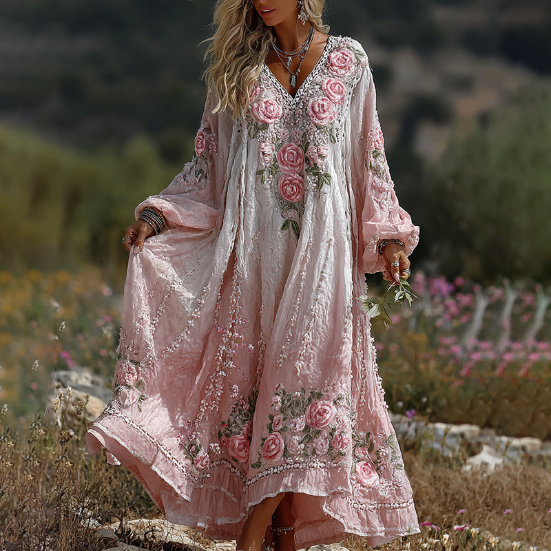 Women's Bohemian Floral Lace V-neck Maxi Dress elevenforest
