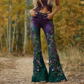 Women's Floral Embroidered Gradient Pattern Straight Flare Denim Pants elevenforest