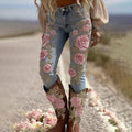 Women's Vintage Rose Floral Embroidery Art Loose Jeans elevenforest