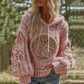 Women's Viking Tree Of Life Art Knit Hooded Sweater elevenforest