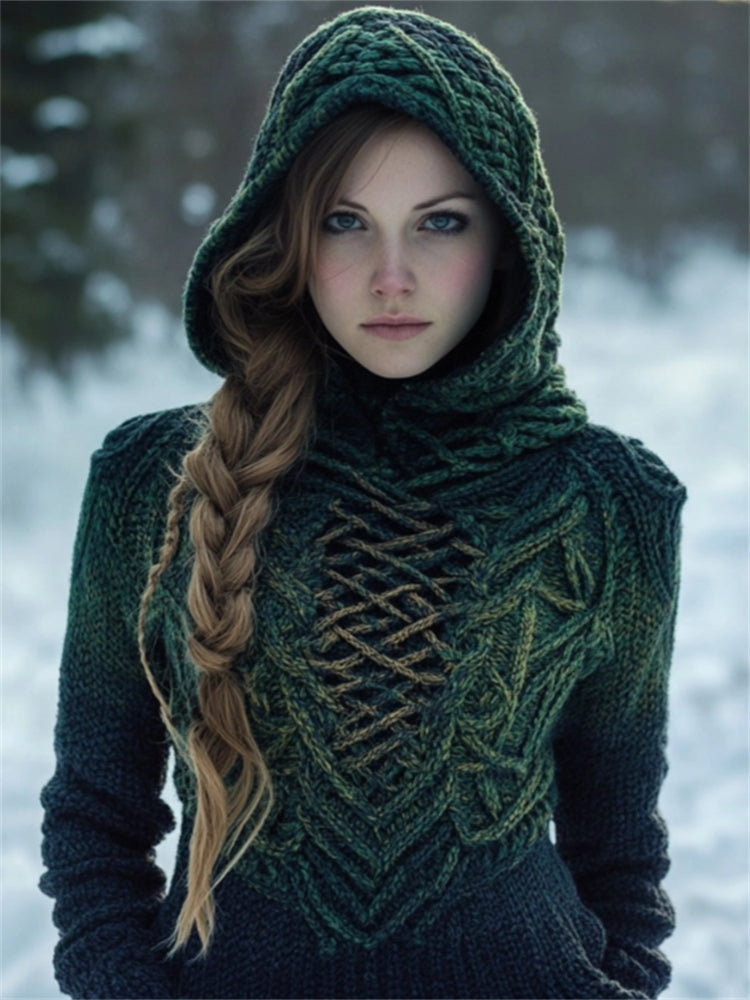 Vintage Celtic Forest Elf Gradient Cozy Hooded Sweater artswardrobe