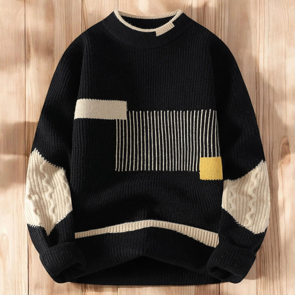 Vegan Mock Minimalist Knit Pullover Sustainable Patchwork Warmth Knitted Jacquard Unisex Sweater elevenforest