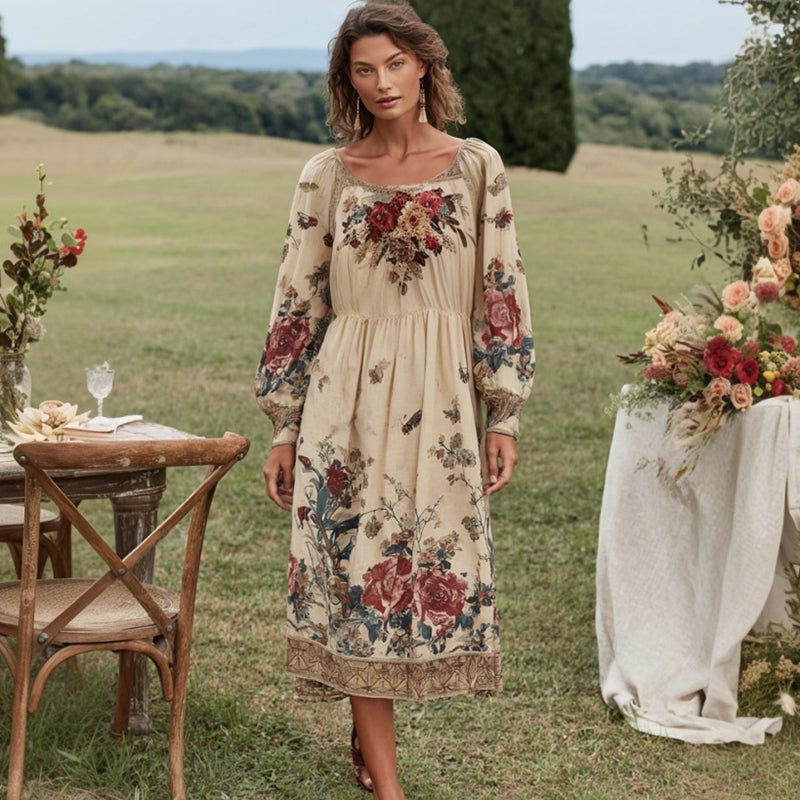 Women's Vintage Bohemian Comfortable Linen Vacation Maxi Dress elevenforest